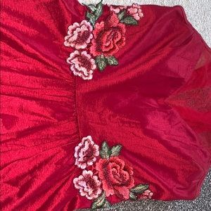 Red Prom Dress with embroidered flowers
